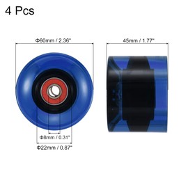 PATIKIL 60mm Longboard Wheels with Bearings ABEC-9, 4 Pack Street Wheels for Skateboards Cruiser Wheel Replacement 80A, Clear Blue Red