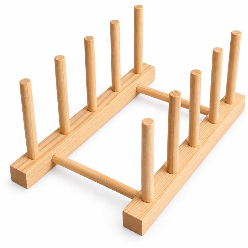 Wooden Plate Rack for Kitchen Organization – Multi-Slot Dish Drying
