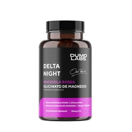 DUMO Delta Night | Capsulas para Dormir y Relajación | Suplemento Natural para el Sueño con GABA, Albahaca Sagrada, 5-HTP y Magnesio | Apoyo al Descanso Profundo y Equilibrio Mental | 60 Cápsulas Veganas sin Gluten | 1 Mes de Consumo