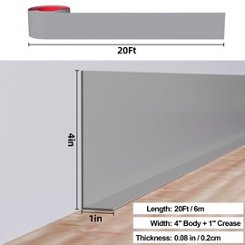 Duzzy Flexible Baseboard Molding Trim, 5 Inch(W) x 20 Feet(L) Peel and Stick Rubber Wall Trim Molding, Self-Adhesive Vinyl Wall Base Cove Base (Grey)