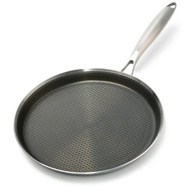 Crepe Pan No stick Stainless Steel, 11 inch Honeycomb Coating Pancake Pan for Dosa Tawa, Tortilla, Burrito, Taco, Nonstick Flat Skillet Tawa Dosa Tortilla Griddle Pan, Induction Compatible, PFOA Free