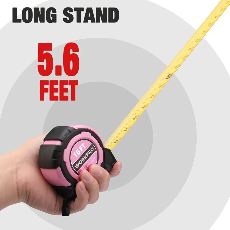WORKPRO 25FT Pink Tape Measure 1/8 Fractions Easy Read Measuring