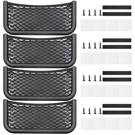 Scettar Pack of 4 Car Storage Nets, 26 x 12 cm Storage Net, Motorhome, Boot Net Bag Accessories, Suitable for Caravans, Campers, Trucks, with Self-Tapping Screws, Elastic Band, Mounting Strap