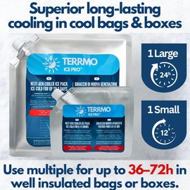 TERRMO Ice Pro™ Premium Small Ice Packs for Lunch Box & Cooler Bag | Long-Lasting Freezer Packs 8–12h | Reusable Gel Cool Packs for Food, Drink, Medication, Breast Milk | 350ml – 19x16cm – 2 Pack
