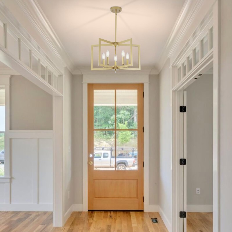 MIAYBPH Gold Chandelier, 5-Light Dining Room Light Fixture Modern Metal