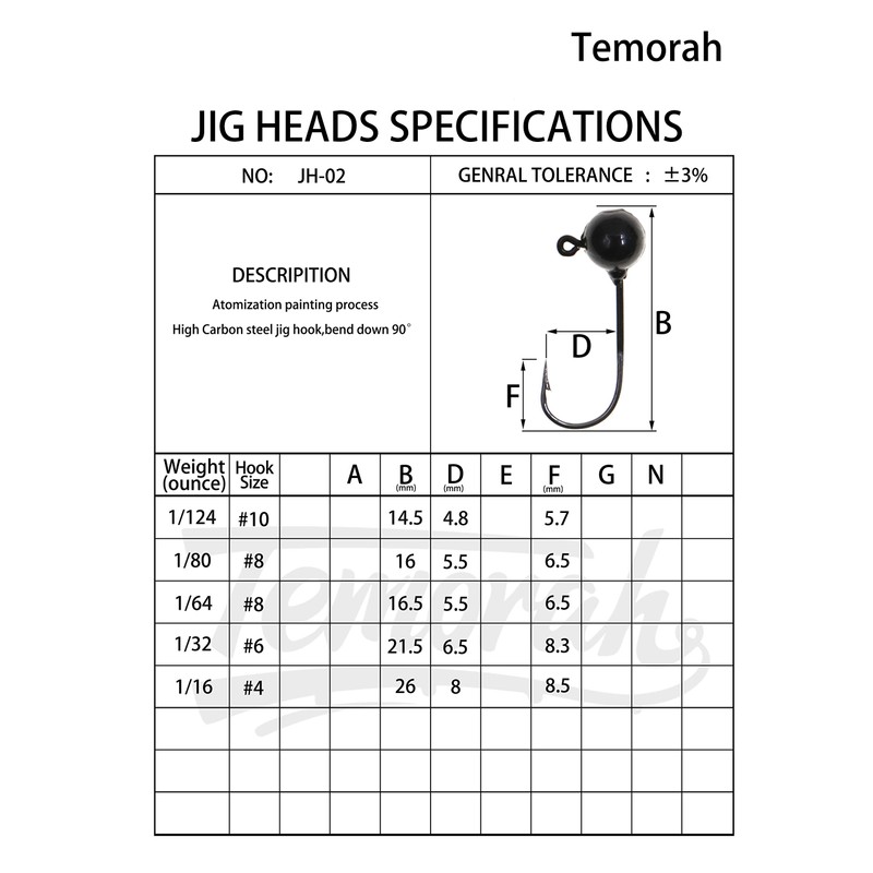 Temorah Fly Tying Jig Heads (Assorted, 1/32 OZ 50PCS)