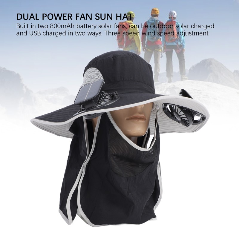 Wide Brim Solar Fan Hat Outdoor Fishing Sunscreen Quick Drying