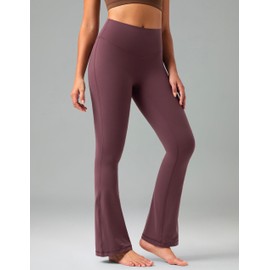 Colorfulkoala No Front Seam Mini Flare Leggings Dreamlux High-Waisted Workout Yoga Pants for Women 29.5" Inseam(M, Plum Red)