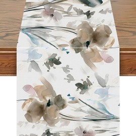 Snycler 13x48 Inch Table Runner Watercolor Floral Colorful Spring Summer Seasonal Kitchen Dining Table Luxury White Linen Decoration for Indoor Outdoor Dinner Party Decor