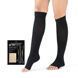 VARCOH VARCOH Compression Socks for Women,Compression socks Men (S-4XL) Wide Plus Size Flight Socks for Women 20-30 mmHg Knee High Open Toe, Best for Improve Varicose Veins,Leg Blood Circulation (XXL,Beige)