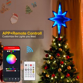 Smart Christmas Tree Topper Star, 8.7" W*12.0''H 27LED RGB Color Change Xmas Tree Decorations, App Remote Control, USB Powered, Music Sync Xmax Topper for Holiday Party Gift Decorations