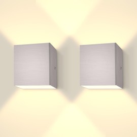 Luxrite Square LED Up and Down Wall Sconces Set of 2, Metal, 5CCT 2700K | 3000K | 3500K | 4000K | 5000K, Modern Indoor and Outdoor Wall Light, 15W, 1000LM, IP65 Waterproof, ETL Listed - Brushed Nickel