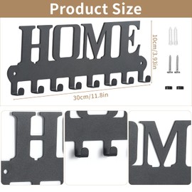 GENHH Key Hook Black, Key Holder with 8 Hooks, Wall Mounted for Bedroom, Key Holder for Wall, Key Holder Black, Entrance Area, Living Room, Kitchen, Wardrobe (Black)