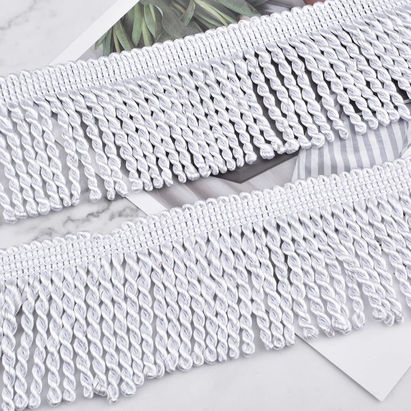 CRAFFANCY 13m Silver Polyester Fringe Trim