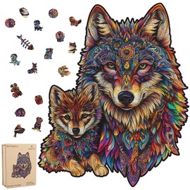 Ruikiyart Wolf Wooden Puzzles for Adults,200 Pieces Wolf Cub Wood Jigsaw Puzzle, Animal Unique Shaped Brain Teaser Puzzles Holiday for Grandkids (9.8"*12")