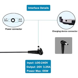 FSKE 65 W power supply charger for Lenovo IdeaPad 100 110S 120S 300 310 310S 320 320S 330S 510S 100-14IBY 310S-14IKB 330S-15IKB Yoga 710 Flex 14 14iwl, laptop charger plug size: 4.0 x 1.7 mm