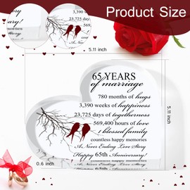 65th Years of Marriage Gift Wedding Anniversary Heart Marriage Keepsake Decoration Gift for Couple Parent Women Mom Husband Wife