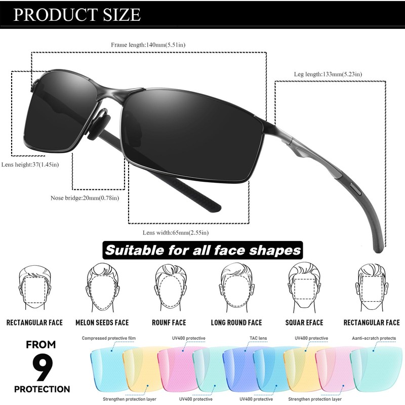 Polarised Sunglasses For Mens Womens UV Protection metal frame Ultra