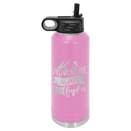 Adventure Awaits Water Bottle | Insulated Water Bottles | Laser Engraved Water Bottle | Stainless Steel Water Bottle with Straw (20 oz, Light Purple)