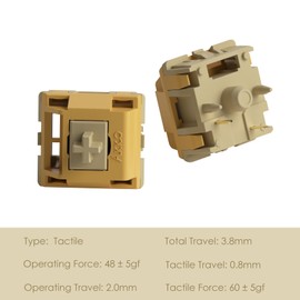Akko Bittersweet Tactile Keyboard Switch for Mechanical Gaming Keyboard, 5-Pin 48gf Pre-Lubed Switches with Standard MX Structure (45pcs)