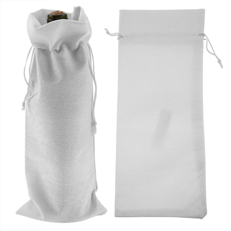12pcs Simple Linen Fabric Wine Bag with Drawstring Champagne Decorative