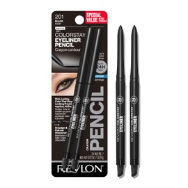 REVLON Revlon ColorStay Pencil Waterproof Eyeliner, Valentine's Day Makeup Gifts for Women, Built-In Sharpener, Waterproof, Smudge-proof, Longwearing with Ultra-Fine Tip, 201 Black, 2 Pack