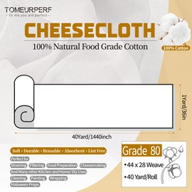 1 Roll Cheese Cloth for Straining 100% Natural Cotton Reusable Cheese Cloths for Cooking, Bleached Cheesecloth Table Runner for Wedding, Decoration, Polishing, Straining(1x40 Yard, Grade 80)