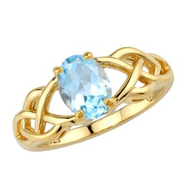 Silvershake 1.5 CTW 8X6mm Genuine Oval Shape Blue Topaz 18K Yellow Gold Plated 925 Sterling Silver Celtic Knot Weave Solitaire Ring December Gemstone Birthstone Size 11.5, 11.5, Sterling Silver 18K