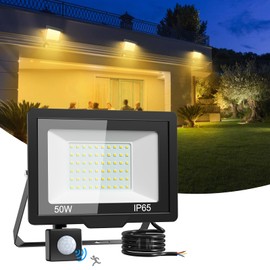 vighep Spotlight with Motion Sensor Outdoor 50 W - 5000 LM 3000 K Warm White Bright Lamp with Motion Sensor Outdoor IP65 Weatherproof Pir Lights Outdoor for Garden Warehouse Playground Garage