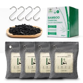 Activated Charcoal Odor Eliminator for Strong Odors, Bamboo Charcoal Bags, Natural Odor Absorber for Home, Car, Closet, and Pet Areas, Fresh Air Purifier (200g*4 Pack)