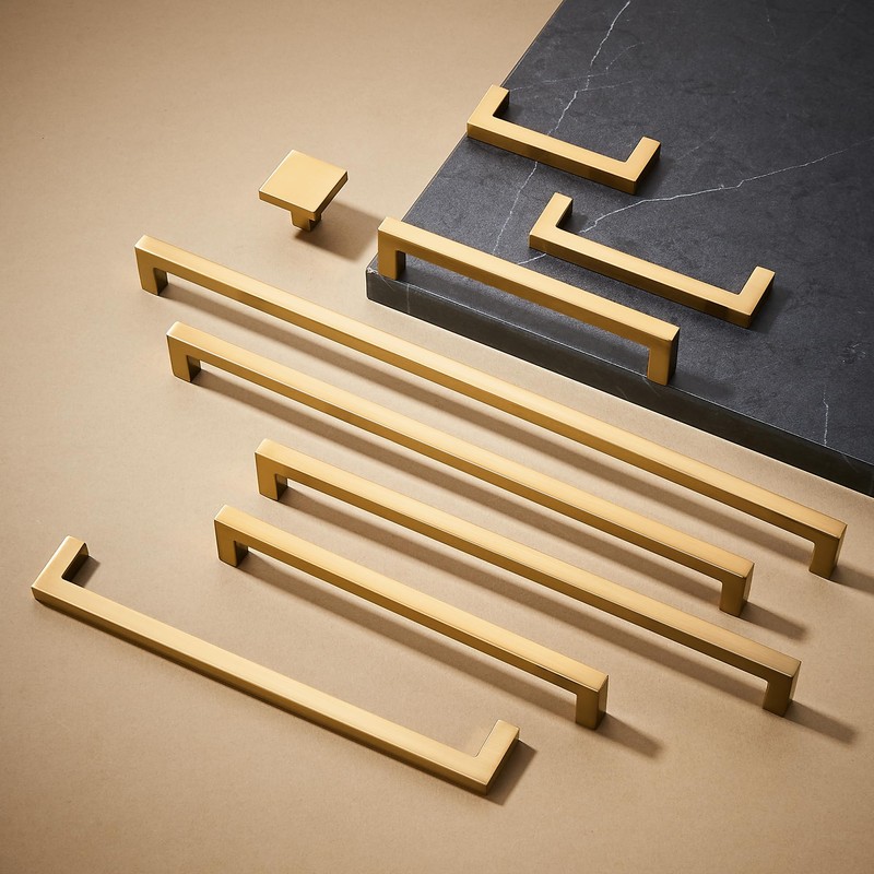 TUNNY 10 Pack Square Solid Cabinet Handles-3.8"/96mm Screw Spacing Shiny