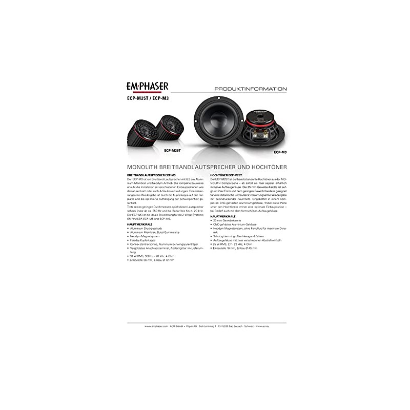 EMPHASER ECP-M25T 25 mm Tweeter Pair for Car Tweeter with