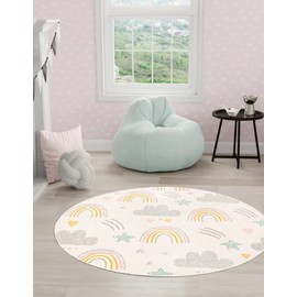 Unique Loom Whimsy Collection Area Rug (Round 5' 3" x 5' 3", Ivory/ Light Blue)