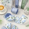 AnyDesign Hydrangea Flower Wired Edge Ribbon Blue Floral Stripe Craft