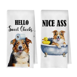 BlissfulAbon Australian Shepherd Bathroom Towels Set - Funny Australian Shepherd Decorative Waffle Weave Hand Towels for Toilet Bathroom, 16×24 Inches Set of 2