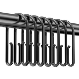 Black Shower Curtain Hooks Rings ，Double Sided Shower Curtain Rings Rust Proof，12 pcs Shower Hooks for Inside Shower，Smooth Sliding Anti-Drop Double Shower Rings for Curtain (Black)