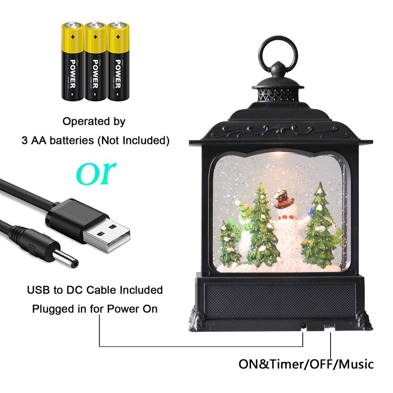 Eldnacele Musical Snow Globe Lantern with Timer, Lighted USB/Battery Operated