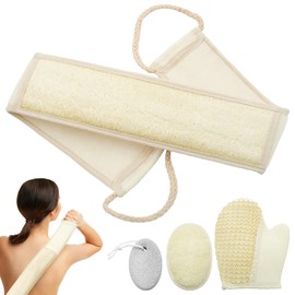 Natural Loofah Exfoliating Body Scrub & Back Scrubber – 4-Pack Bath Set with Exfoliating Glove and Pumice Stone, Deep Cleansing for Rejuvenating Skin – Unisex Spa & Shower Essentials