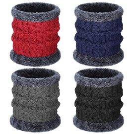 Fourluoo 4 Pcs Winter Knitted Scarf for Men Women Neck Warmer Gaiter for Adults Cold Weather Warm Ski Tube Circle Scarves Windproof Gift