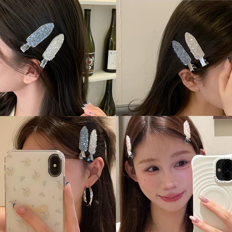 Fesanla Non-Trace Bangs Clip Crystal Set of 2 No Trace