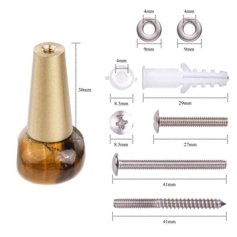 Rockcloud Natural Tiger's Eye Stone Cabinet Knobs, Door Pull Handles
