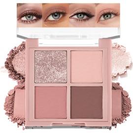 Wugbc 4 Colors Eye Shadow Palette Makeup, Nude Glitter Eyeshadow Palette Neutral Beige Matte Shimmer Pressed Eye Shadow Smooth Powder Lightweight Blendable for Daily Natural Eyeshadow, 01