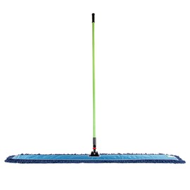 Clean Tek Professional 59.84 x 5 Inch Dry Floor Mop, 1 Reusable Dust Mop - 64-Inch Handle, Secure Attachment, Blue Cotton-Poly Floor Mop, Machine Washable, For Cleaning Home Or Office - Restaurantware