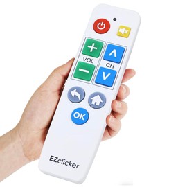 EZclicker Big Button Universal TV Remote for Seniors, Simple Easy to Use, Dementia Products for Elderly, Works with Major TV Brands, NOT for Streaming (2xAAA Batteries Not Included) (White)
