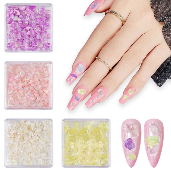 4 Boxes Abalone Seashell Nail Art Sequins, 3D Aurora Seashell