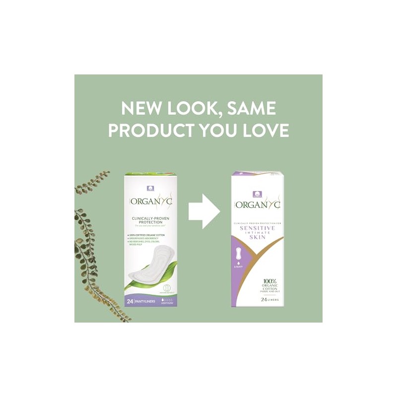 Organyc 100% Organic Cotton Panty Liners for Sensitive Skin, LIGHT