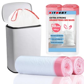 Kitbest Drawstring Bin Liners, Bin Bags, 50 Litres (40 Bags), Strong Bin Liners, Rubbish Bags, Rubbish Bags, Suitable for 40-60 Litre Home and Garden Waste Bins, Tear-Resistant and Waterproof (60 cm x