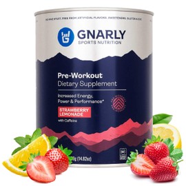 Gnarly Nutrition Natural Pre-Workout Powder, Strawberry Lemonade – NSF Sport Certified, Endurance & Recovery – Vegan Pre-Workout, Sports Nutrition – Strawberry Lemonade with Caffeine, 14.82 oz