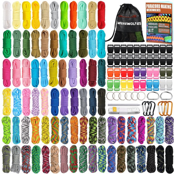 WEREWOLVES Paracord 550 Combo Crafting Kits with Instruction- 80 Colors 10ft Multifunction Paracord Ropes and Complete Accessories for Making Paracord Bracelets, Lanyards, Dog Collar (Lucky)