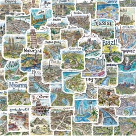Unbranded 10pcs Hand Drawn Travel Map Stickers- Scrapbook, Journal, DIY Crafts & Cards